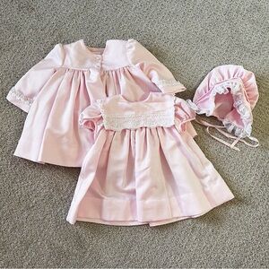 CI Castro Co Pink Dress Jacket Bonnet Set Girls Sz 2T Vintage Lace Pearls